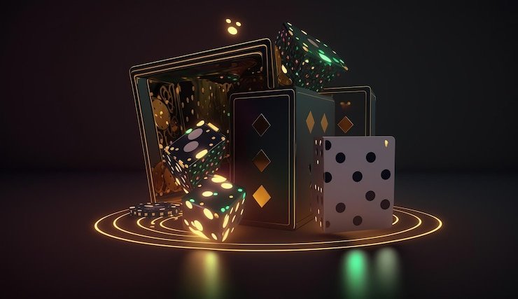 Dealer live casino tersenyum sambil memandu permainan di studio gelap dengan efek cahaya